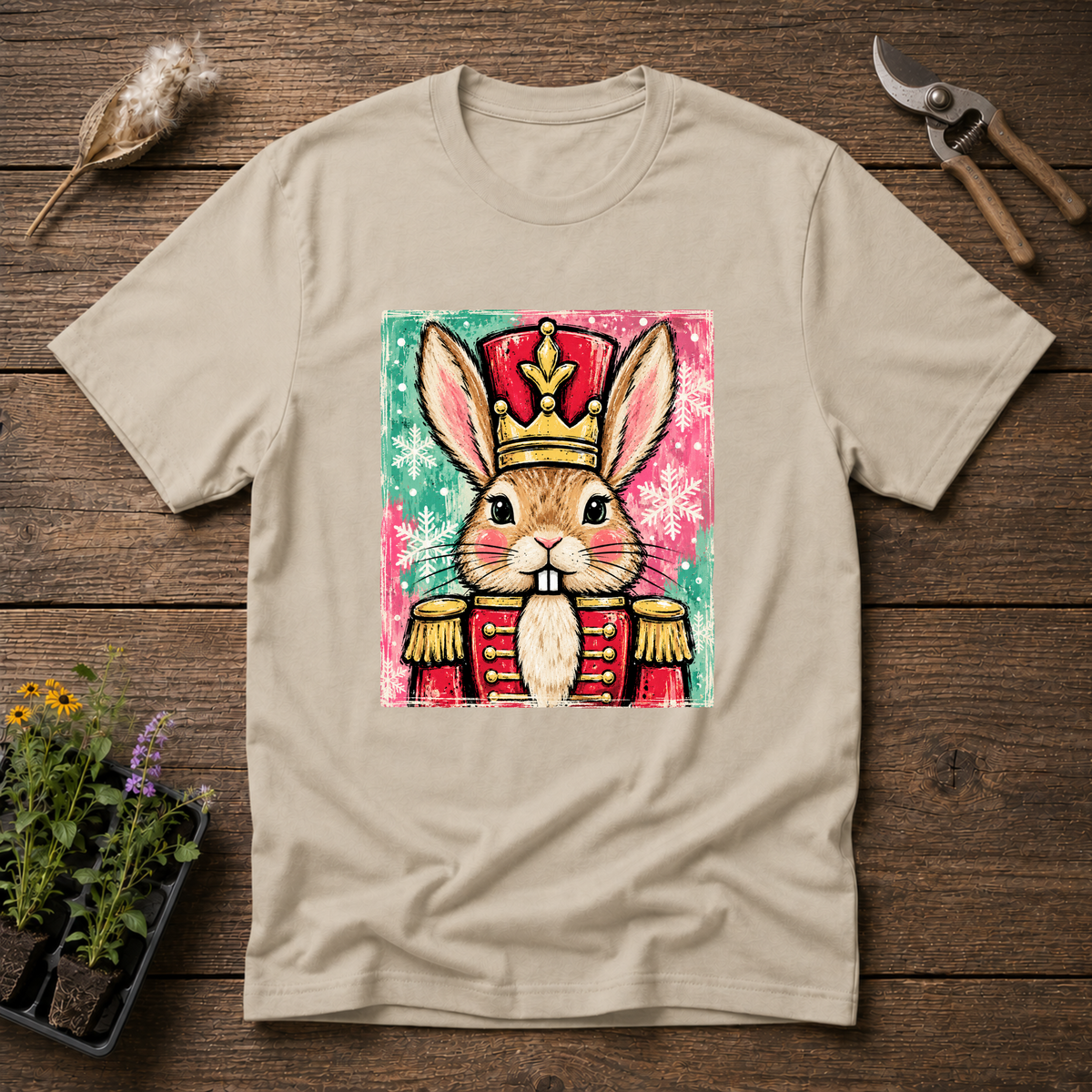 Cute Hare Nutcracker T-Shirt in Sand