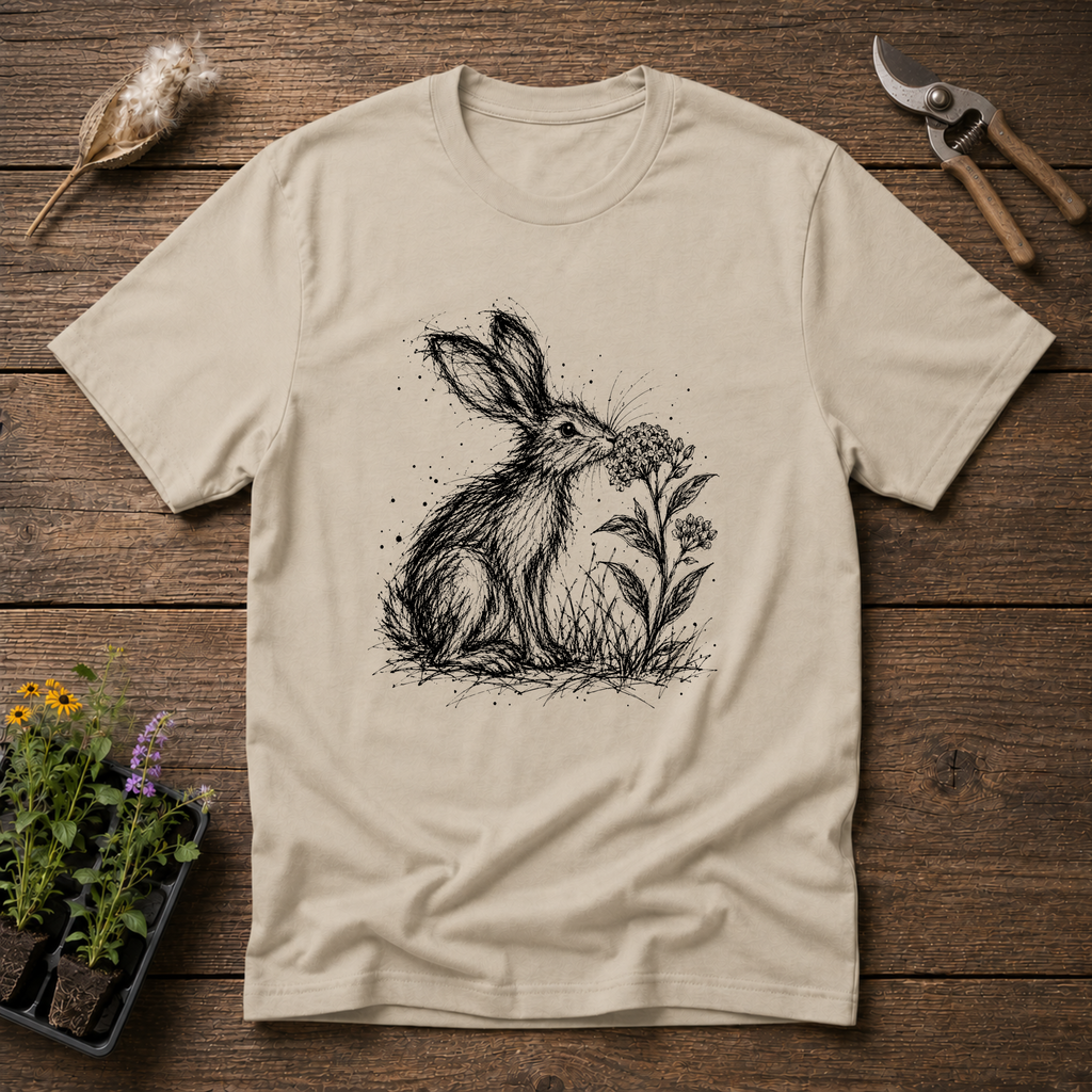 Scribble Hare Milkweed T-Shirt in Sand
