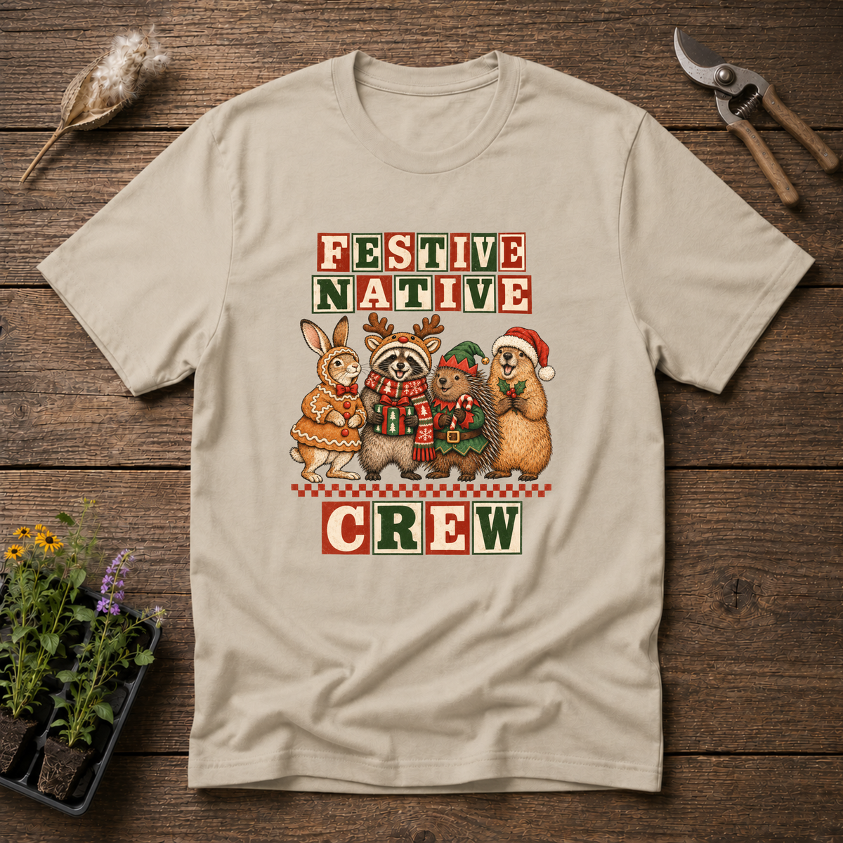 Festive Native Crew T-Shirt in Sand