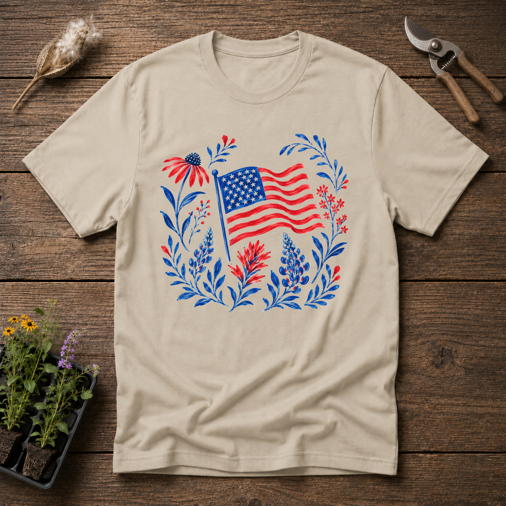 Floral American Flag T-Shirt