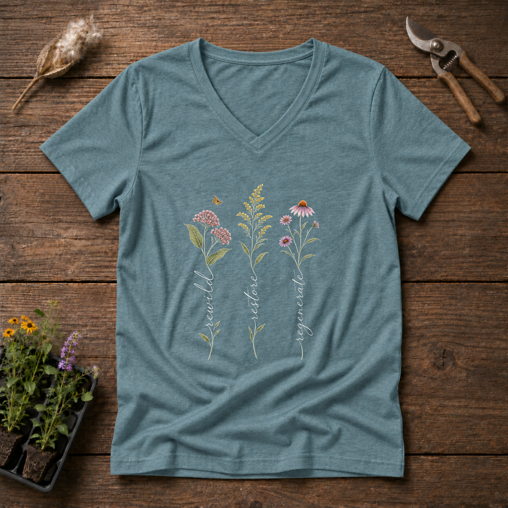 Rewild Restore Regenerate V-Neck Tee in Slate