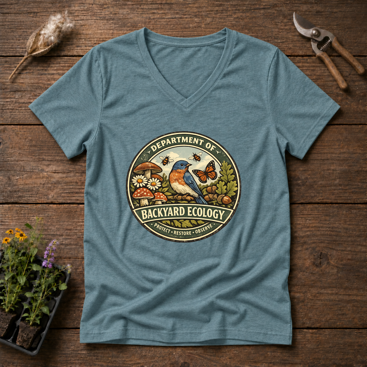 Backyard Ecology V-Neck Tee