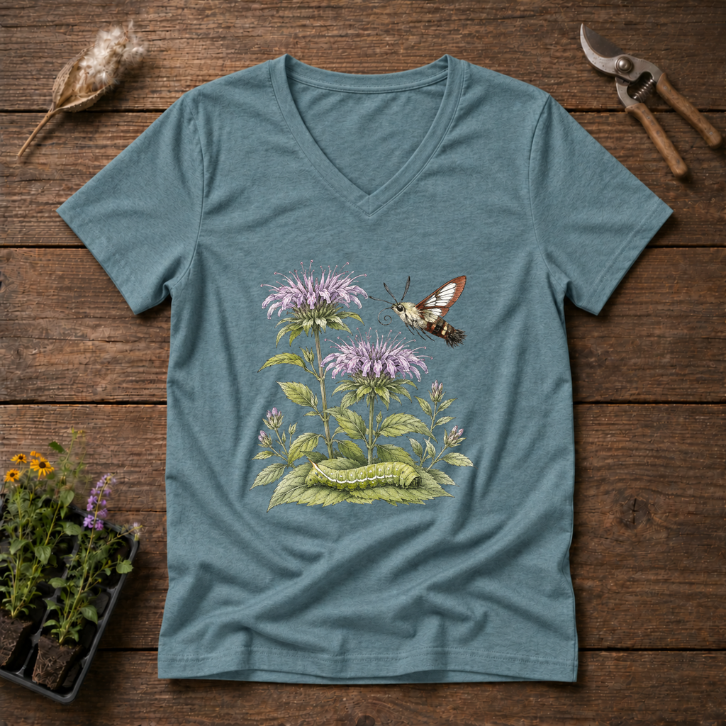 Bergamot Clearwing Moth V-Neck Tee in Slate