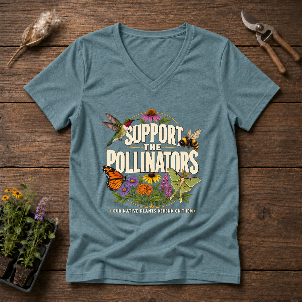 Support The Pollinators V-Neck Tee