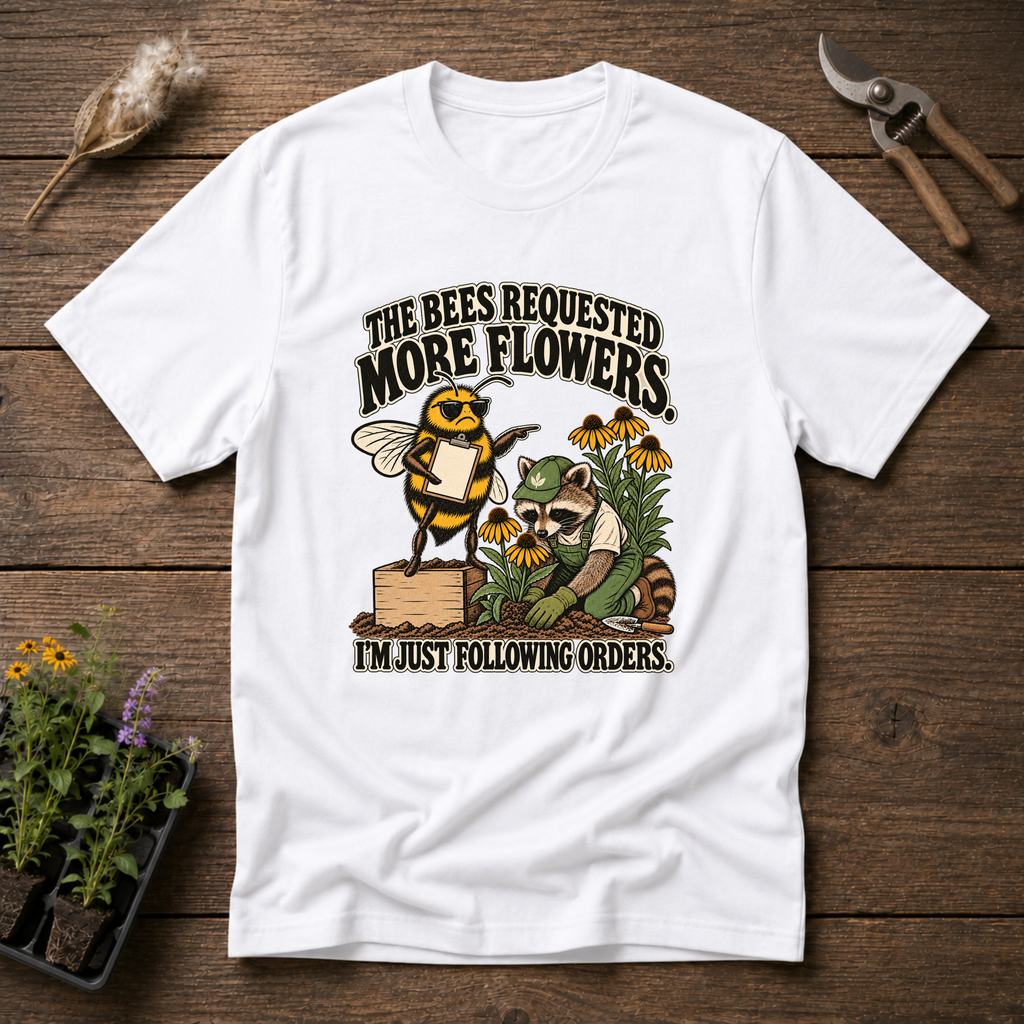Bees Ordered Flowers T-Shirt in White
