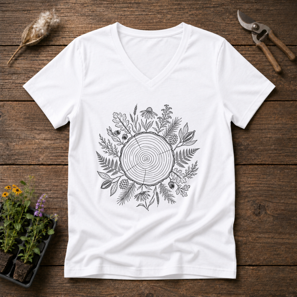 Native Forest Circle V-Neck Tee in White