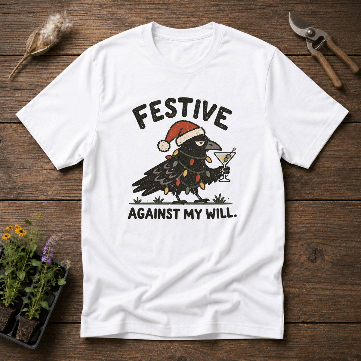 Festive Crow T-Shirt in White