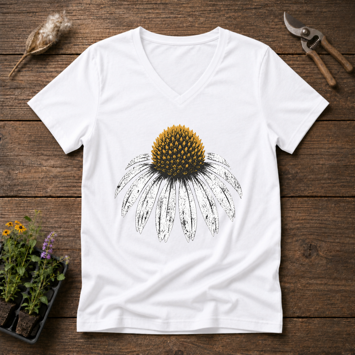 Vintage Coneflower V-Neck Tee