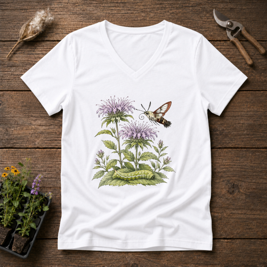 Bergamot Clearwing Moth V-Neck Tee in White