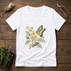 Tiger Swallowtail V-Neck Tee in White