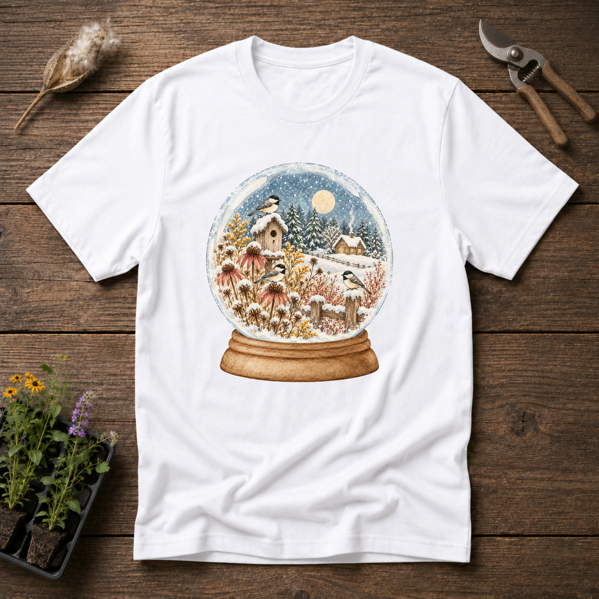 Woodland Snow Globe T-Shirt in White