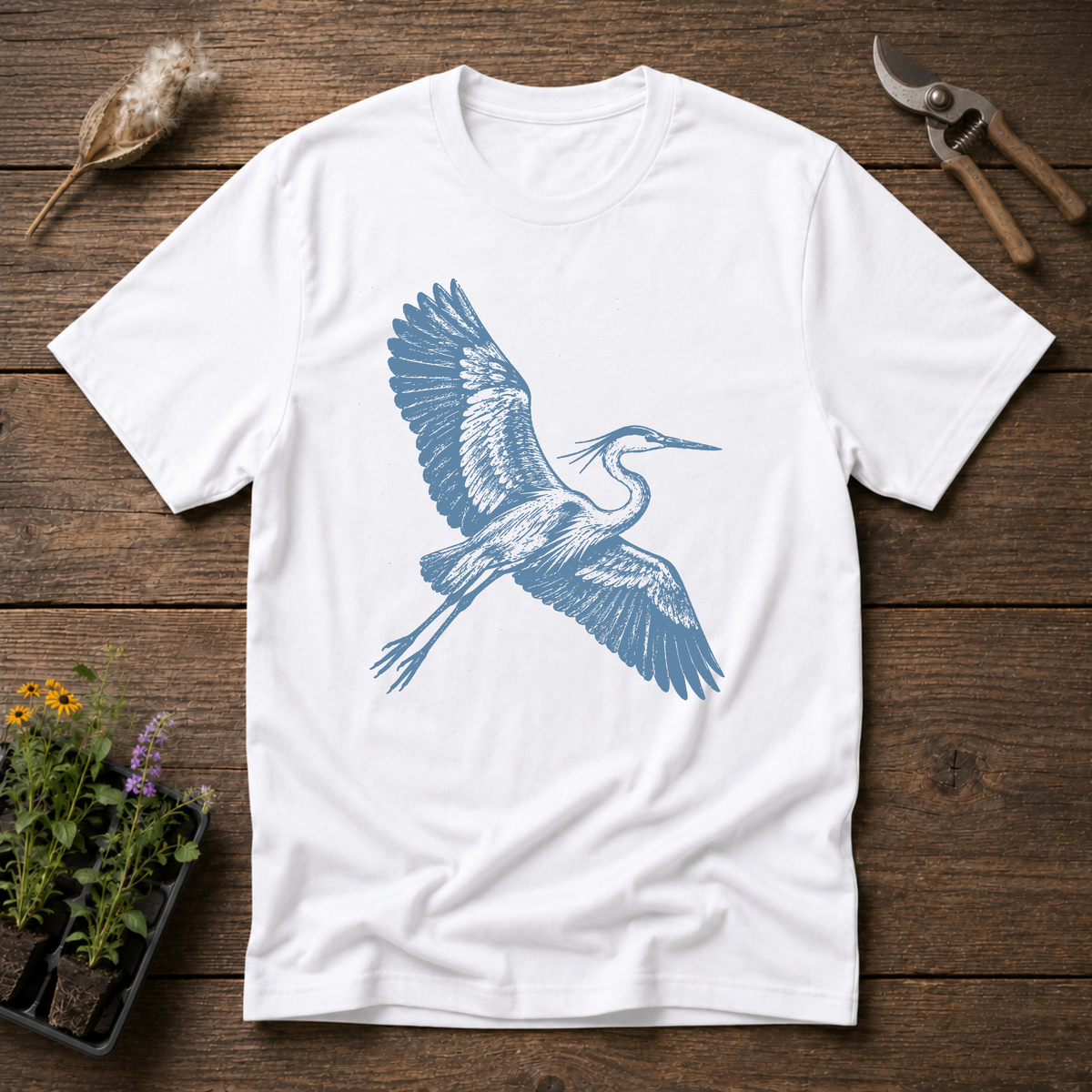 Heron Flying Free T-Shirt in White