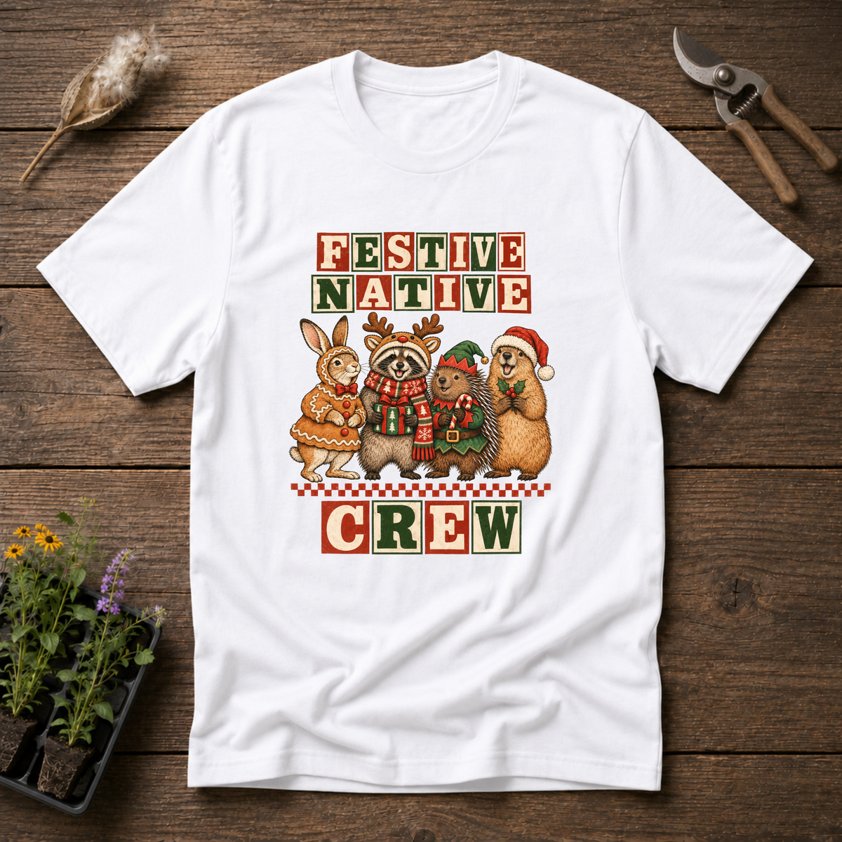 Festive Native Crew T-Shirt in White