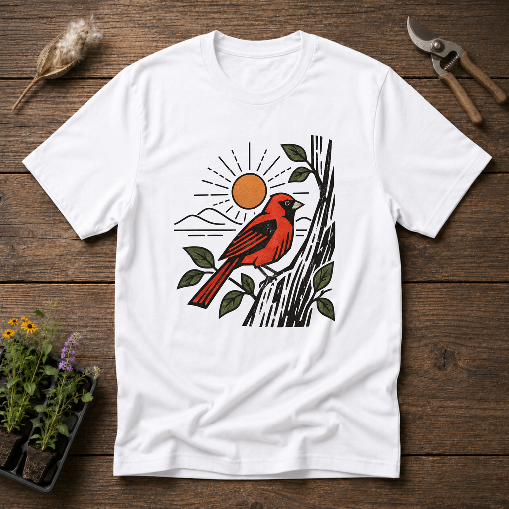 Scarlet Tanager Bird T-Shirt in White