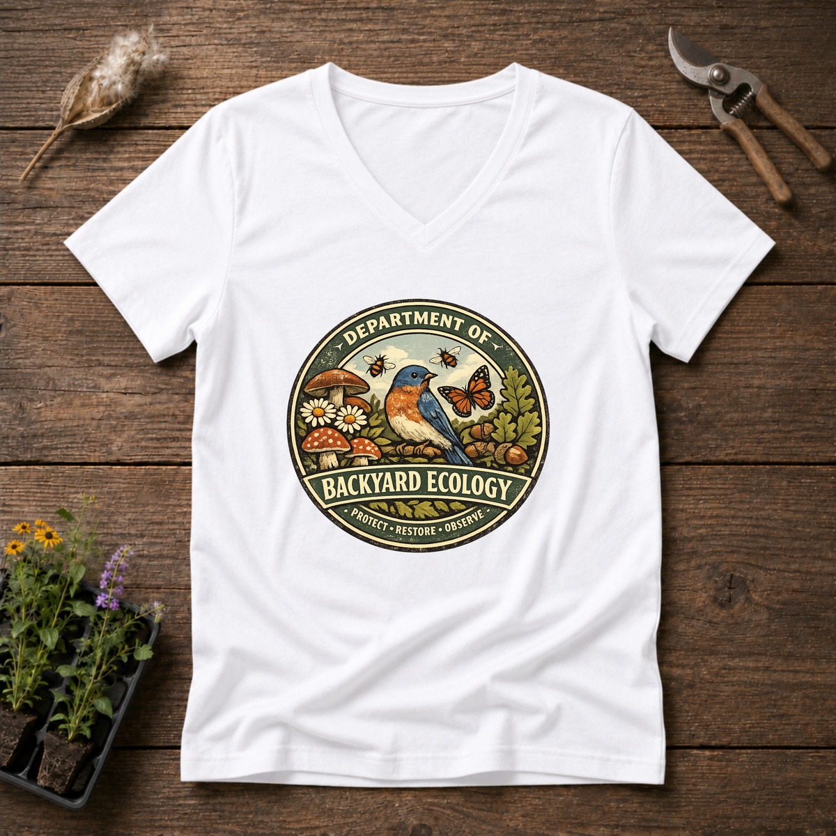 Backyard Ecology V-Neck Tee