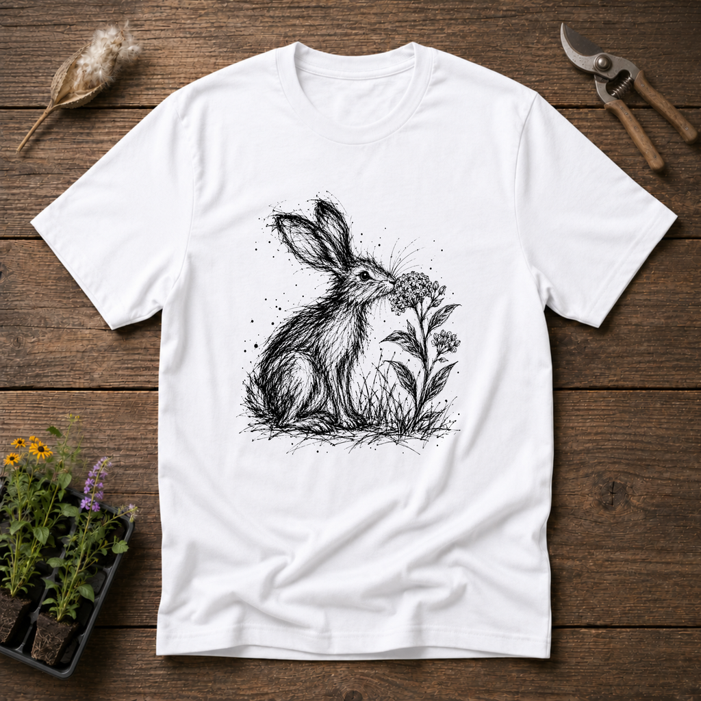 Scribble Hare Milkweed T-Shirt in White