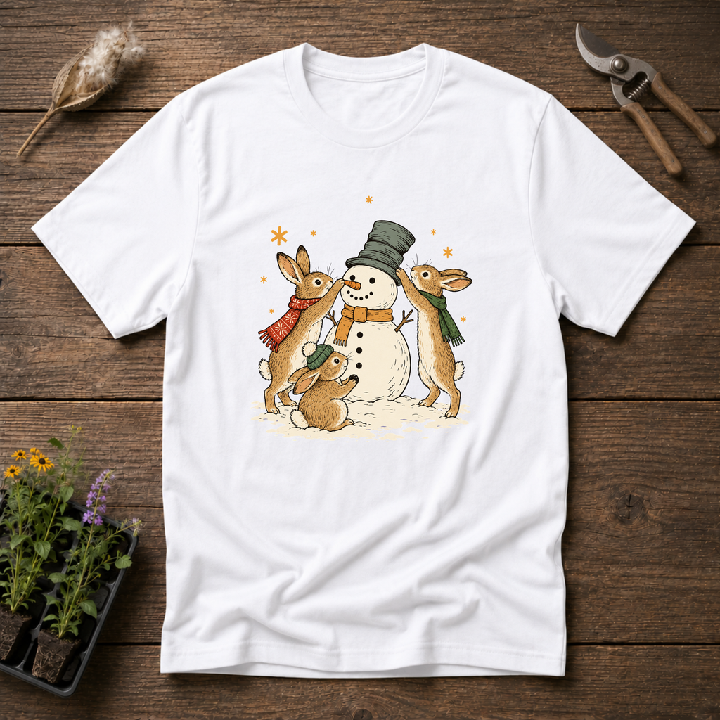 Bunny Snowman Builders T-Shirt in White