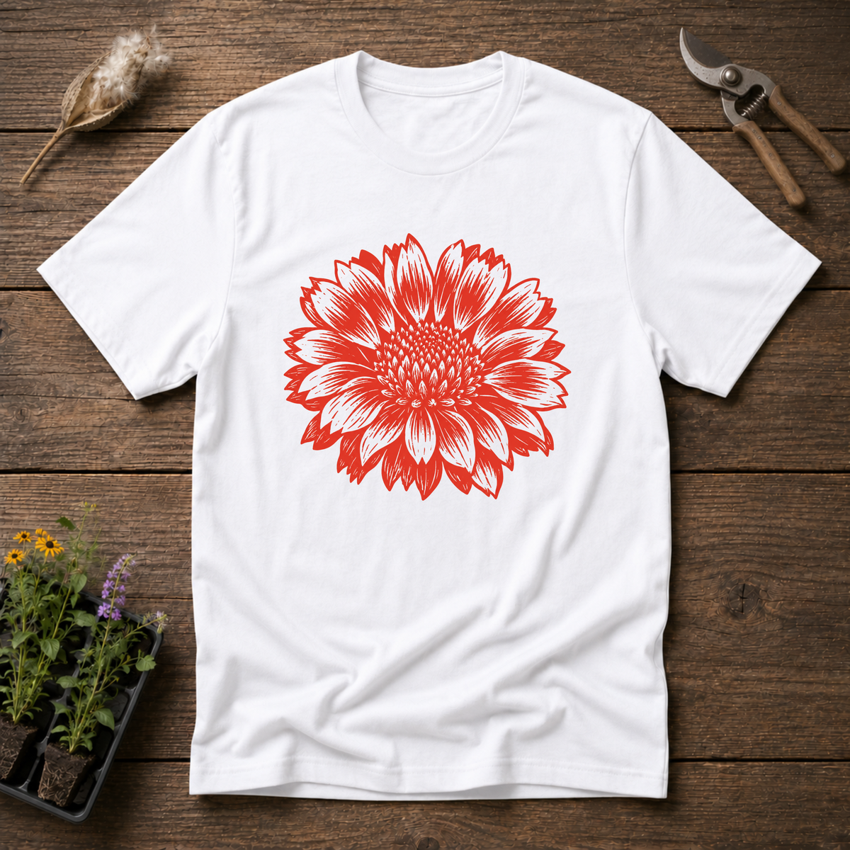 Blanket Flower Linocut T-Shirt in White