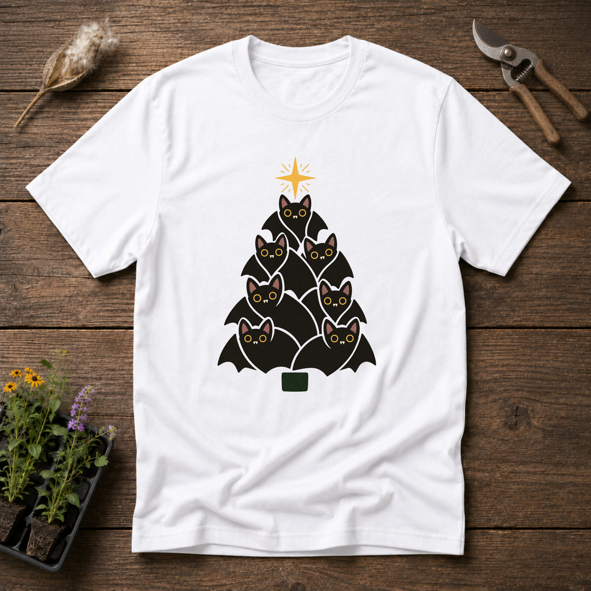 Bat Christmas Tree T-Shirt in White