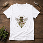 Botanical Bee V-Neck Tee in White