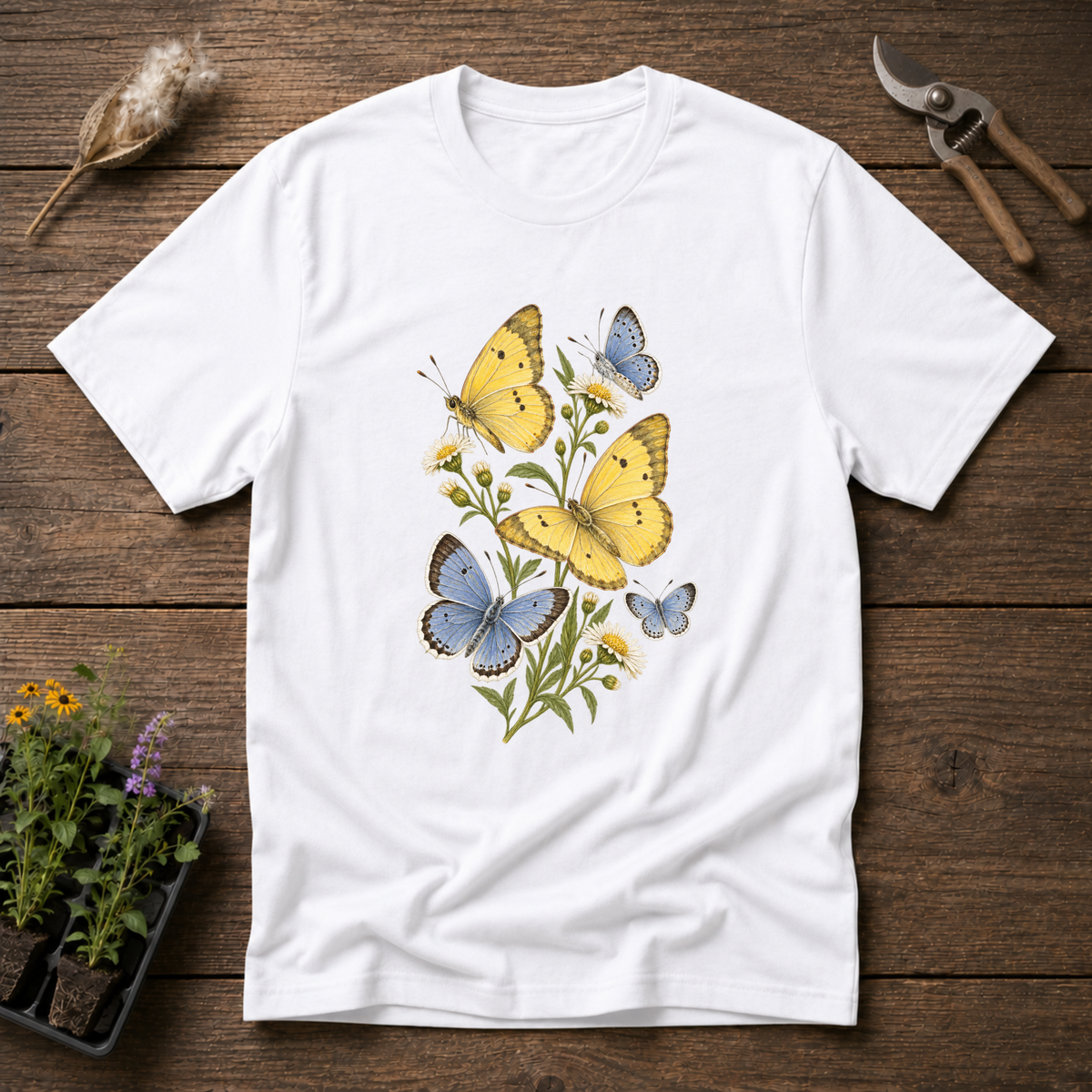 Blue Sulphur Butterflies T-Shirt in White