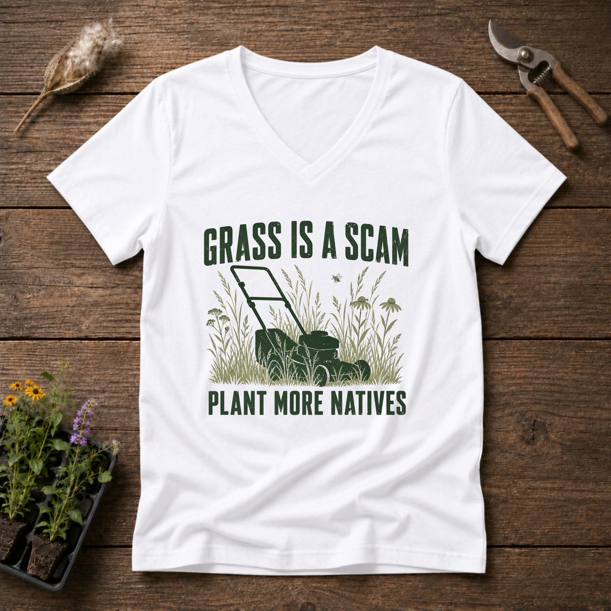 Turf Scam V-Neck Tee in White