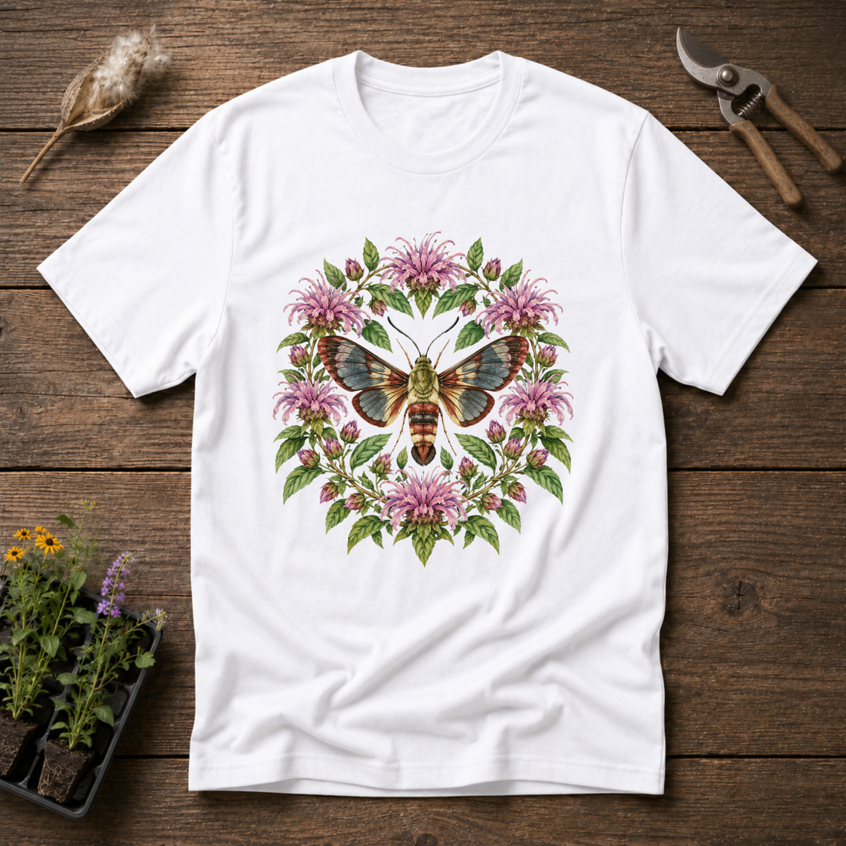 Floral Clearwing Moth T-Shirt in White
