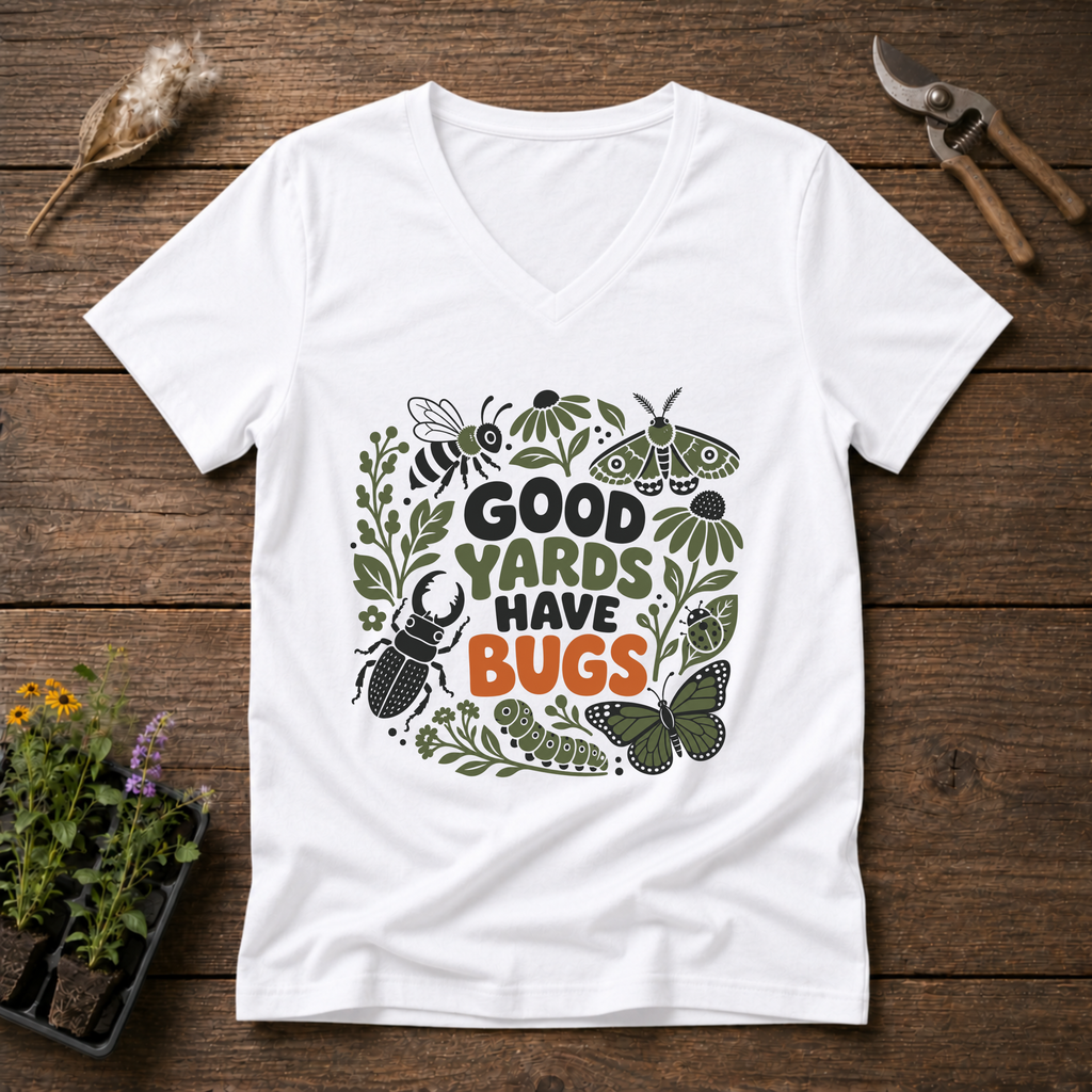 Bug-Friendly Yard V-Neck Tee in White