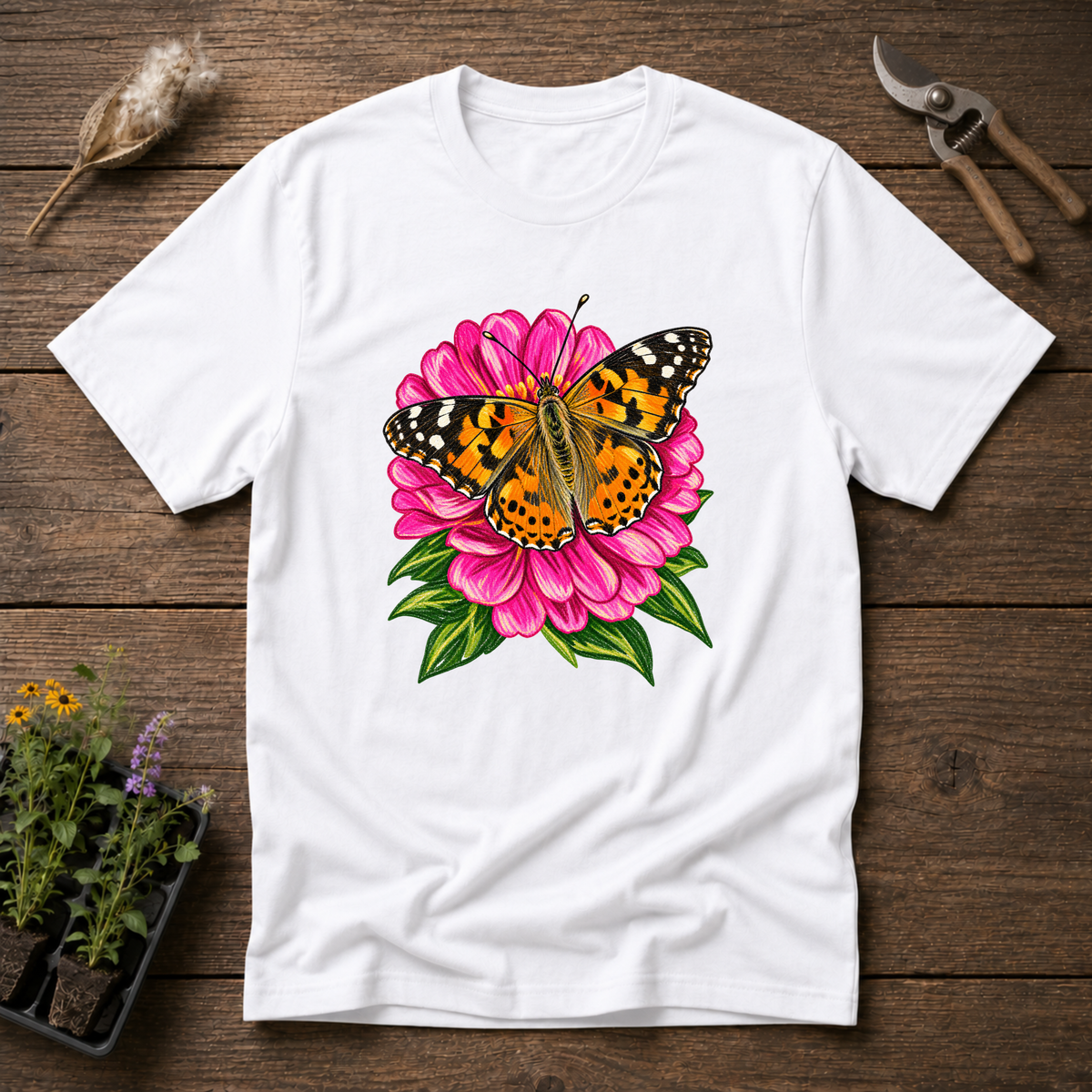 Painted Lady Zinnia T-Shirt in White