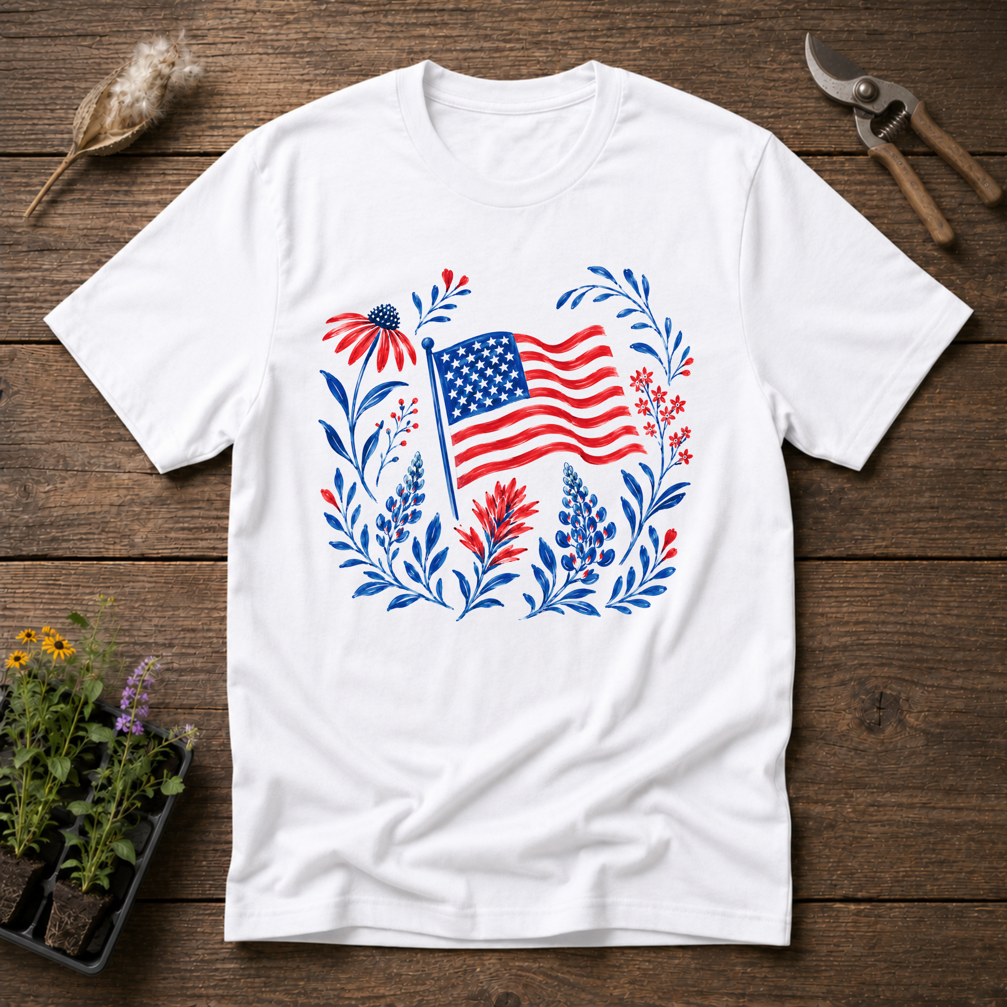 Floral American Flag T-Shirt