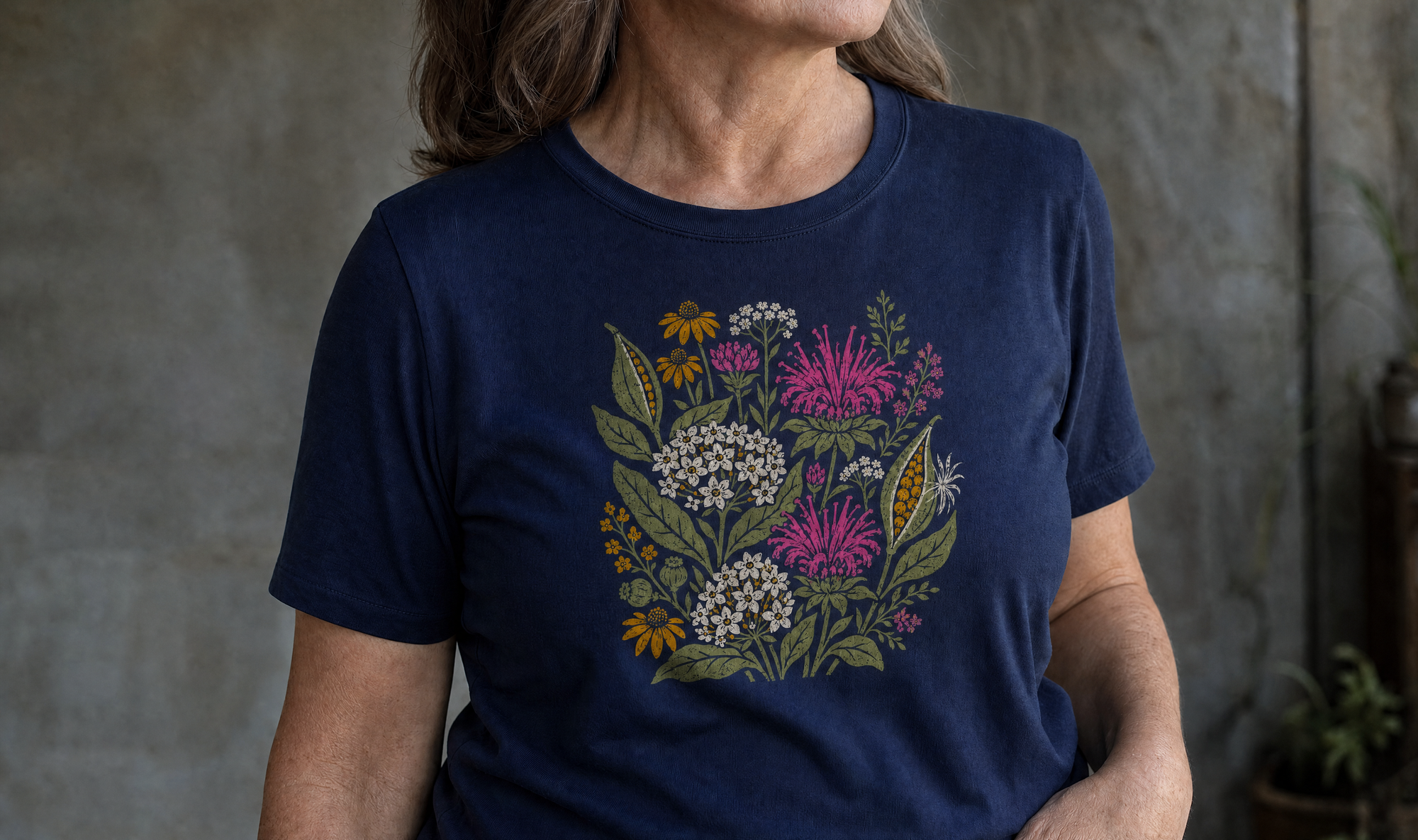Close view of a Wild Yard shirt collar, fabric, and print